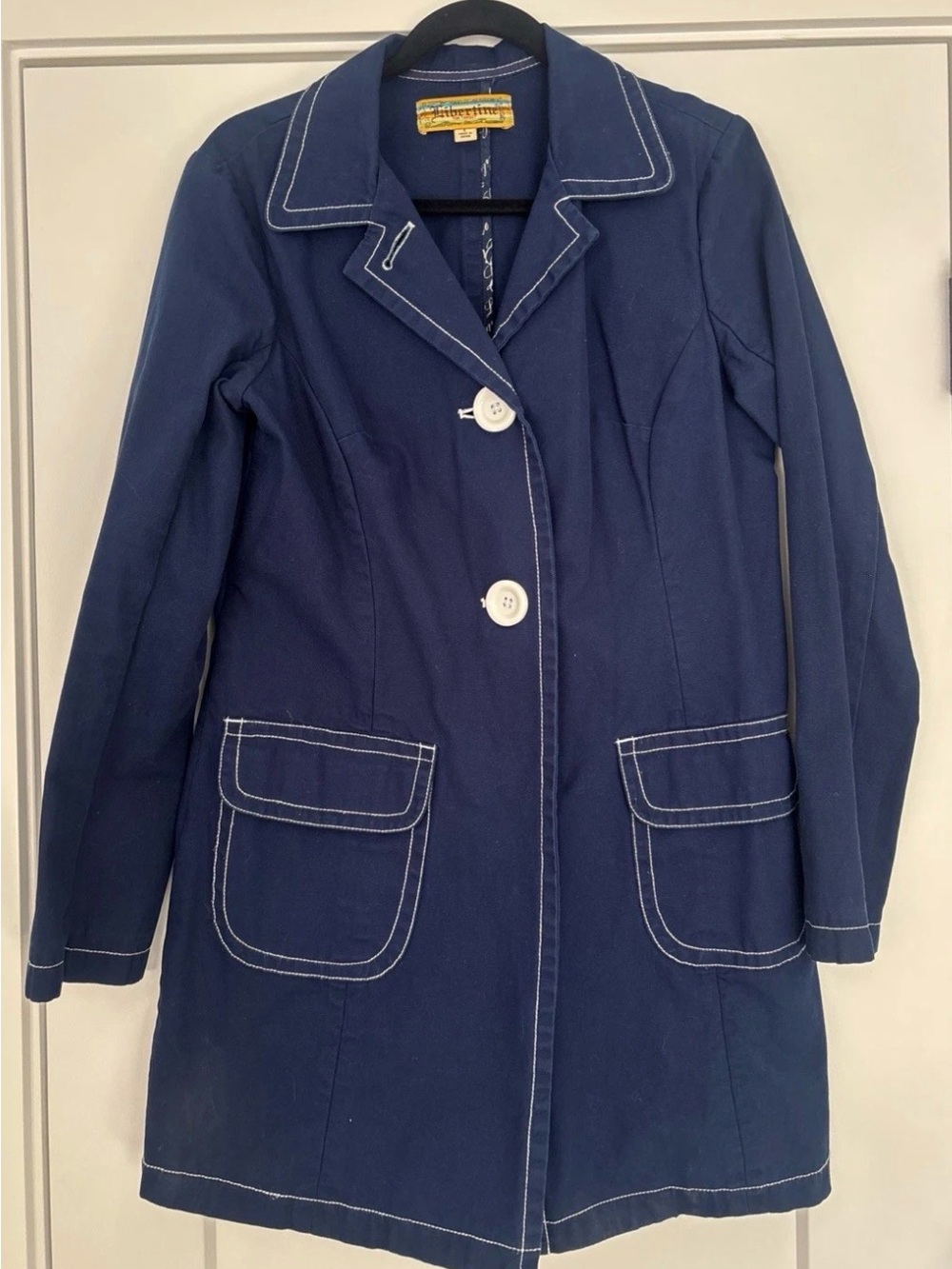 Women's Navy Trench Coat with Contrast Stitching